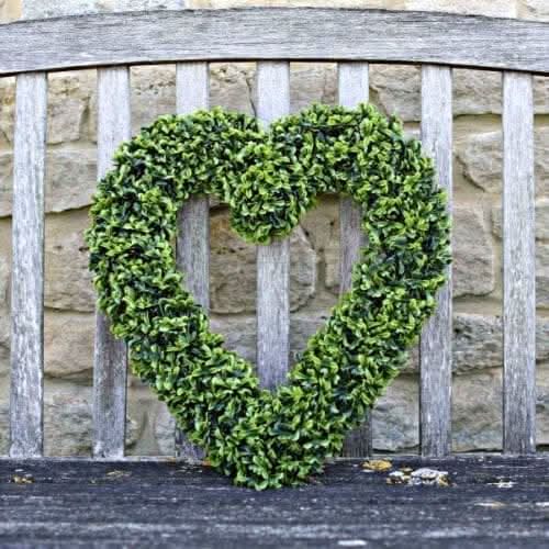 Large Artificial Boxwood Heart Wreath 40cm Hanging Topiary
