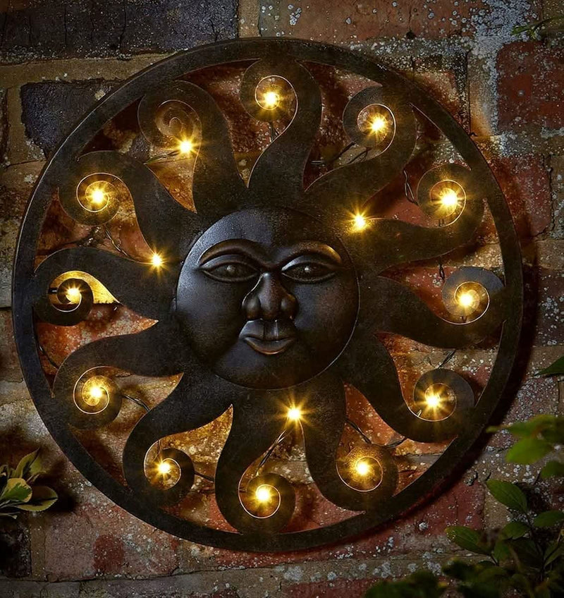 40cm Light Up Sun Wall Ornament with 12 LED Lights Metal Art