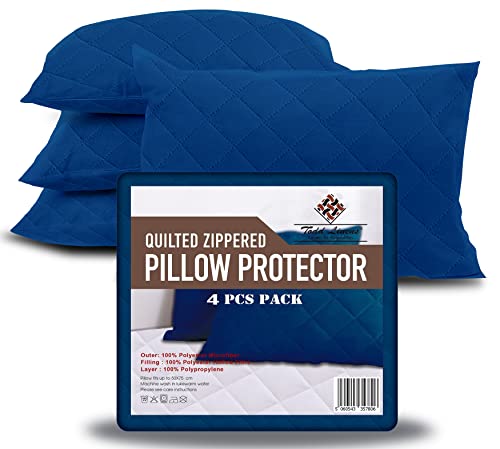 Todd Linens Zipped Pillow Protectors 4 Pack, Breathable 85 gsm Microfiber, Premium Pillow Protectors Navy Blues