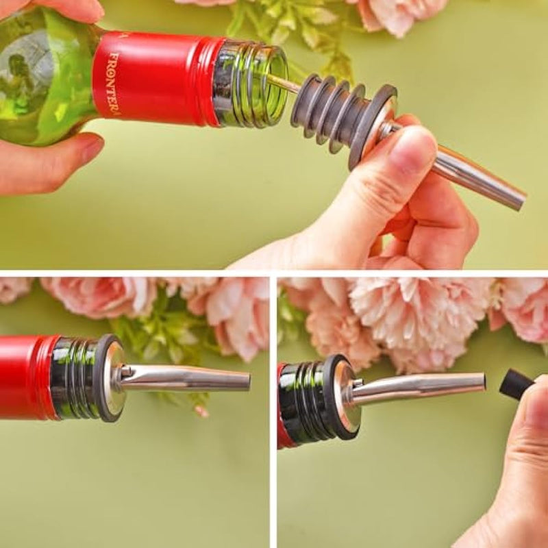 Drink Pourers Stainless Steel with Stoppers for Oils, Whiskey & Cocktails 2PK