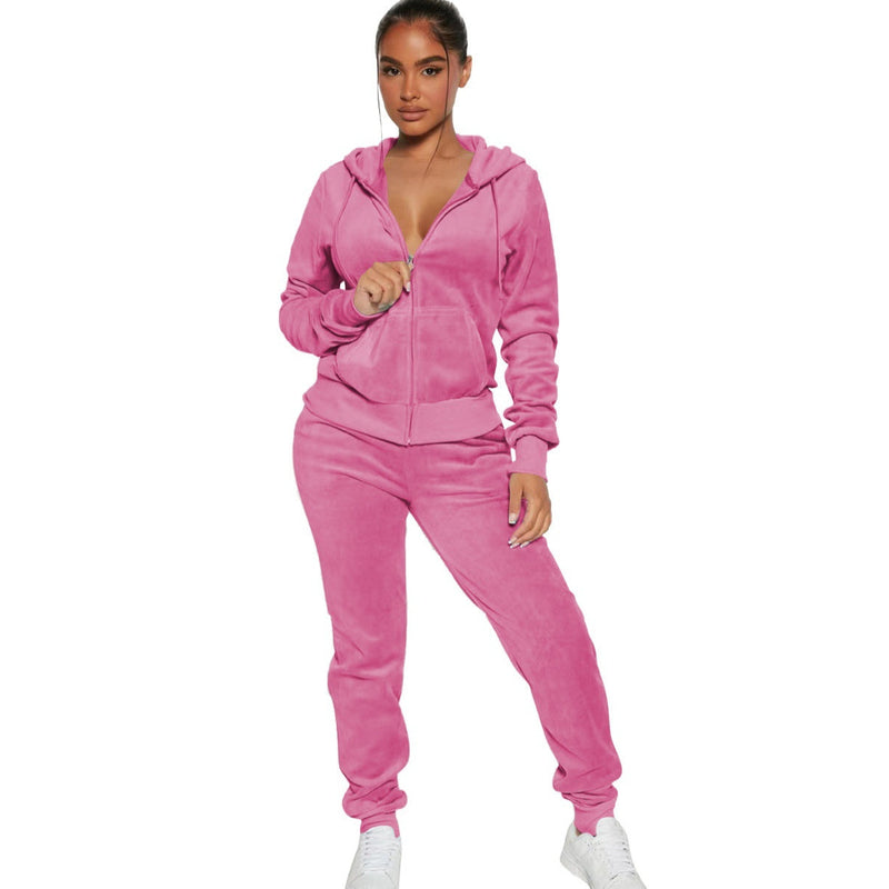 Women's Casual Silver Fox Fur Top And Pants Two-piece Set