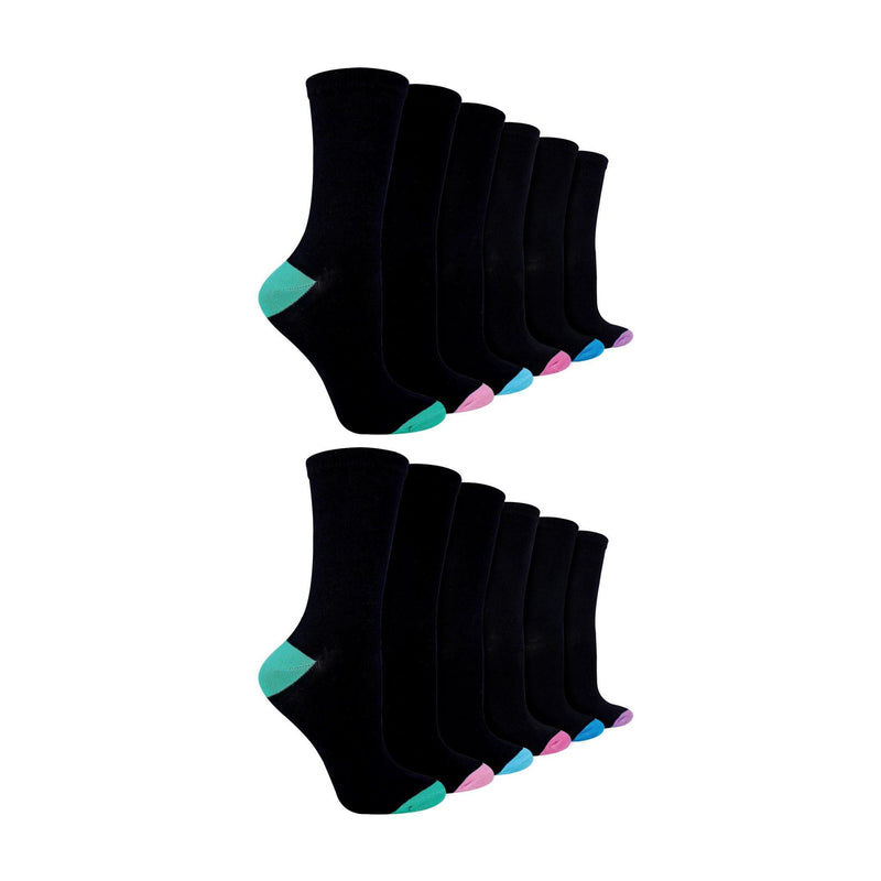 12 Pack Ladies Value Soft Breathable Bamboo Heel & Toe Socks