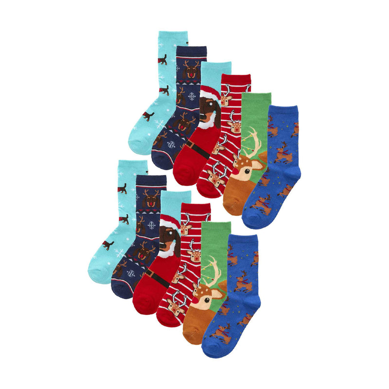 12 Pack Ladies Novelty Festive Christmas Design Socks
