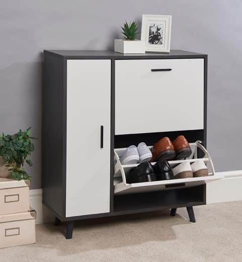 Greenhurst Shoe Storage Cabinet with Side Cupboard, Wooden Grey/White H86 x W75cm