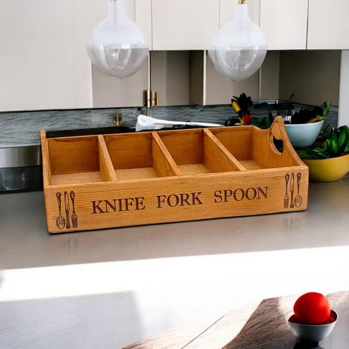41CM WOODEN CUTLERY TRAY 4 COMPARTMENTS - InStock