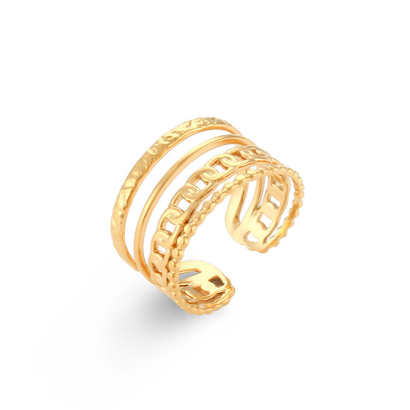 Light Luxury Design Popular Gold Hollow Stainless Steel Ring