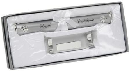 Silver plated stand for birth certificate and baptismal gift