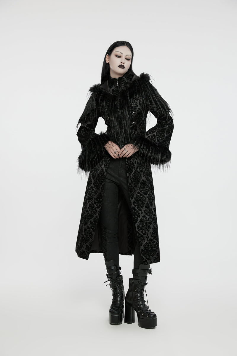 Punk Rave Morrigan Goth Gorgeous Jacquard Coat - Black