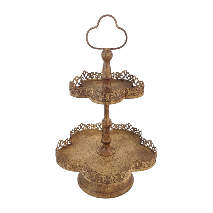 48CM RUSTY METAL 2 TIER CAKE STAND