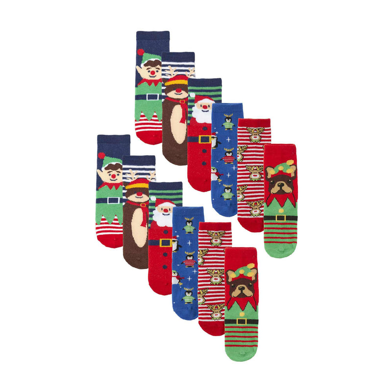 12 Pack Kids Unisex Festive Christmas Design Socks