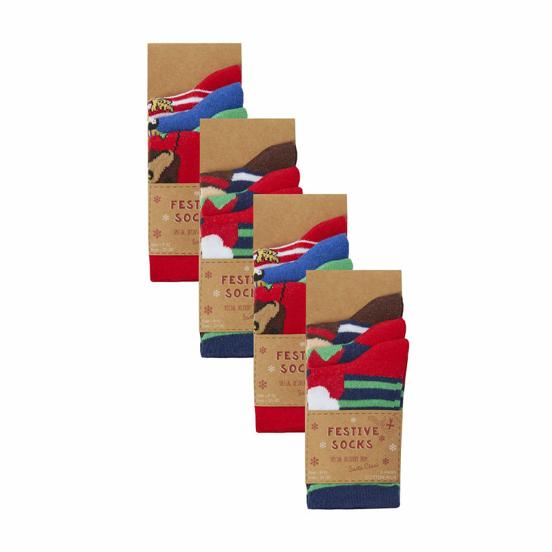 12 Pack Kids Unisex Festive Christmas Design Socks