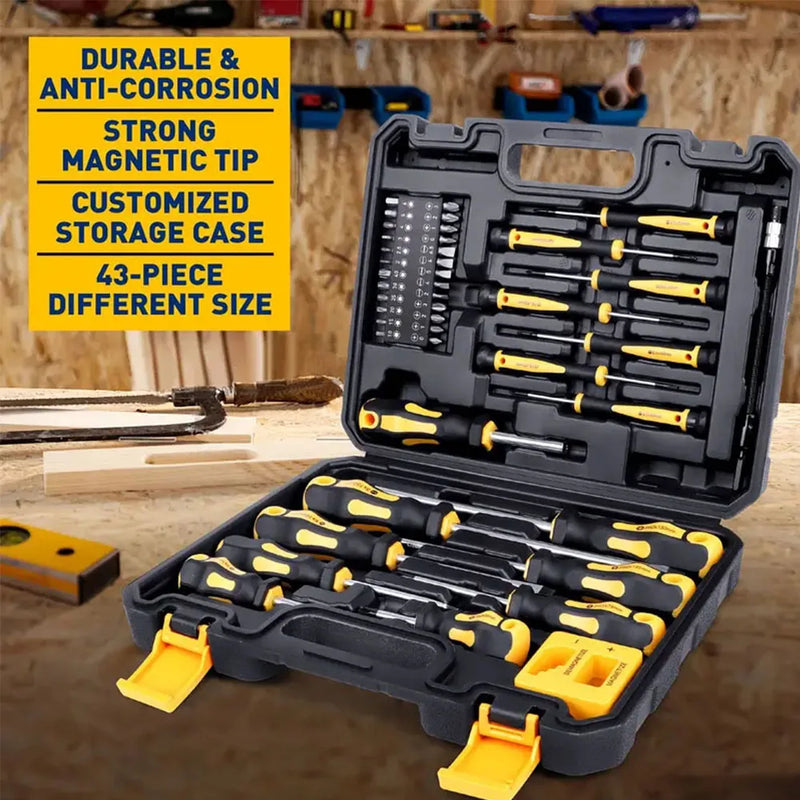 43pc Magnetic Screwdriver Tool Kit Chrome Vanadium Precision Bit Set with Case