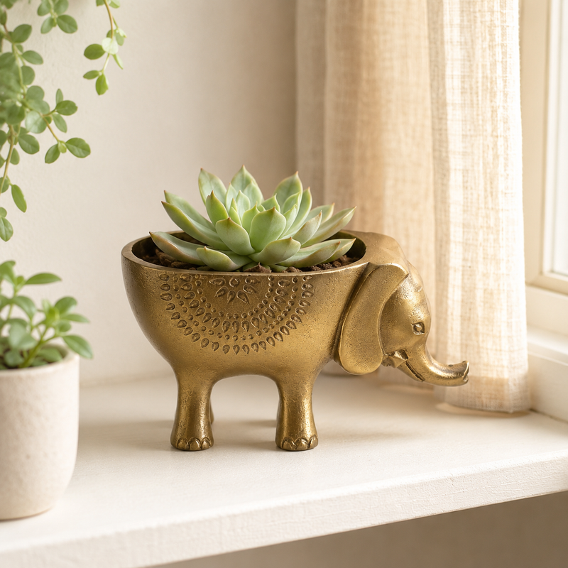 Elephant Planter Solid Cast Brass Metal Plant Pot for Succulents & Plants