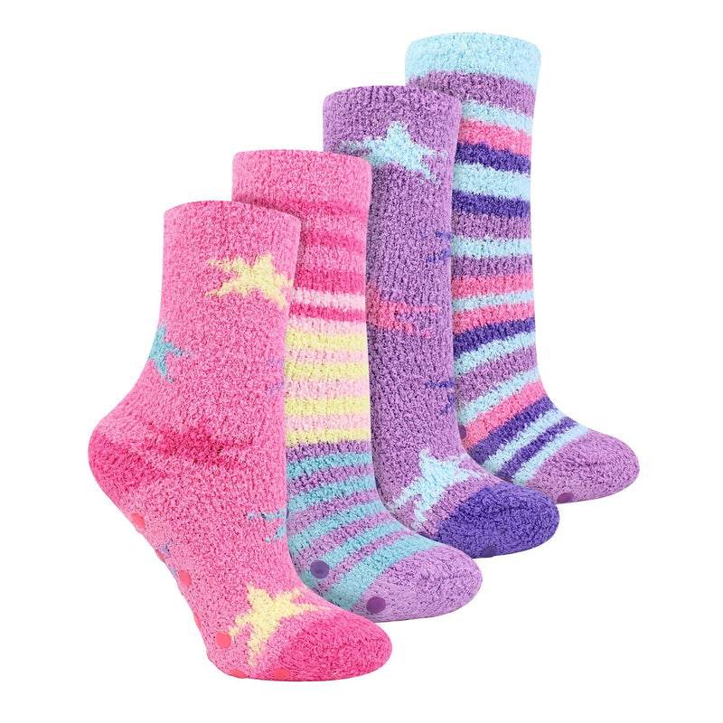 4 Pairs of Girls Cosy Soft Slipper Socks