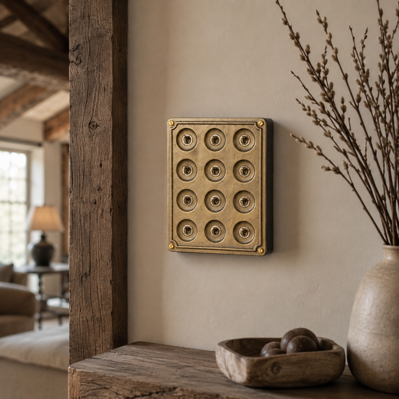 12 Gang 2 Way Bronze Solid Cast Metal Surface Mounting Conduit Light Switch Industrial - BS EN Approved Vintage Crabtree 1950