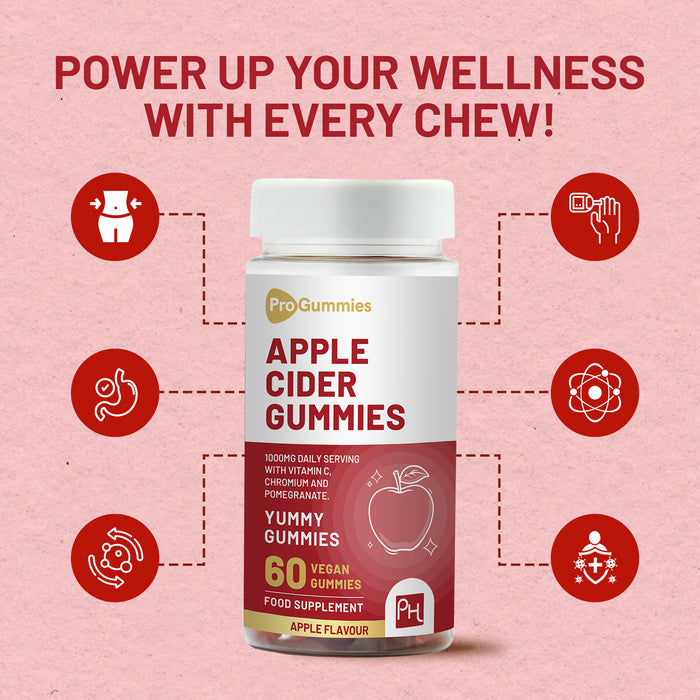 Vegan Apple Cider Vinegar Gummies | Apple Flavour | High Strength 1000mg with Vitamin C, Chromium and Pomegranate