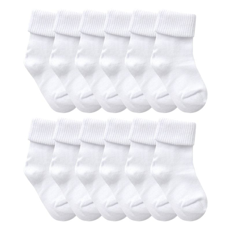 12 Pack Baby Girl & Boy Soft Cotton Turnover Top Socks
