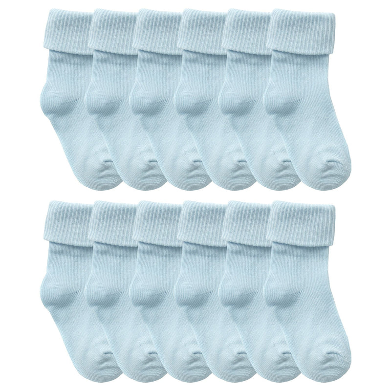 12 Pack Baby Girl & Boy Soft Cotton Turnover Top Socks