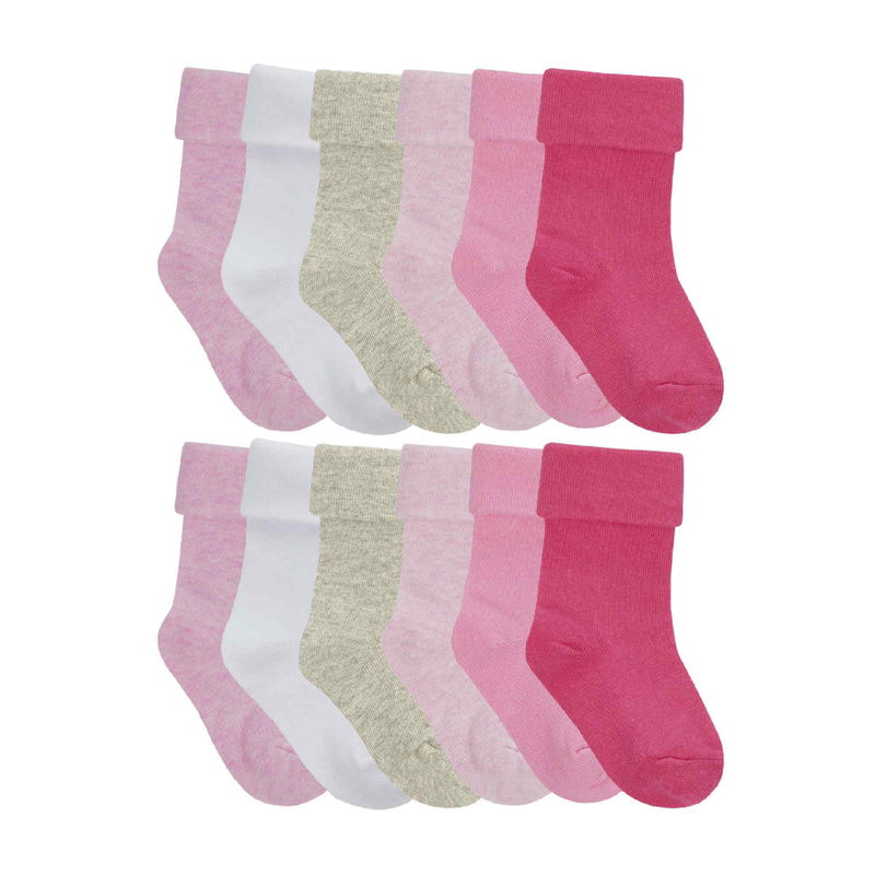 12 Pack Baby Girl & Boy Soft Cotton Turnover Top Socks