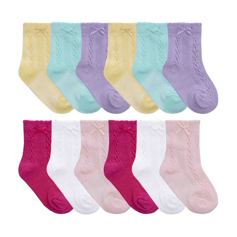 12 Pack Baby Girl Soft Cotton Cute Socks with Bow