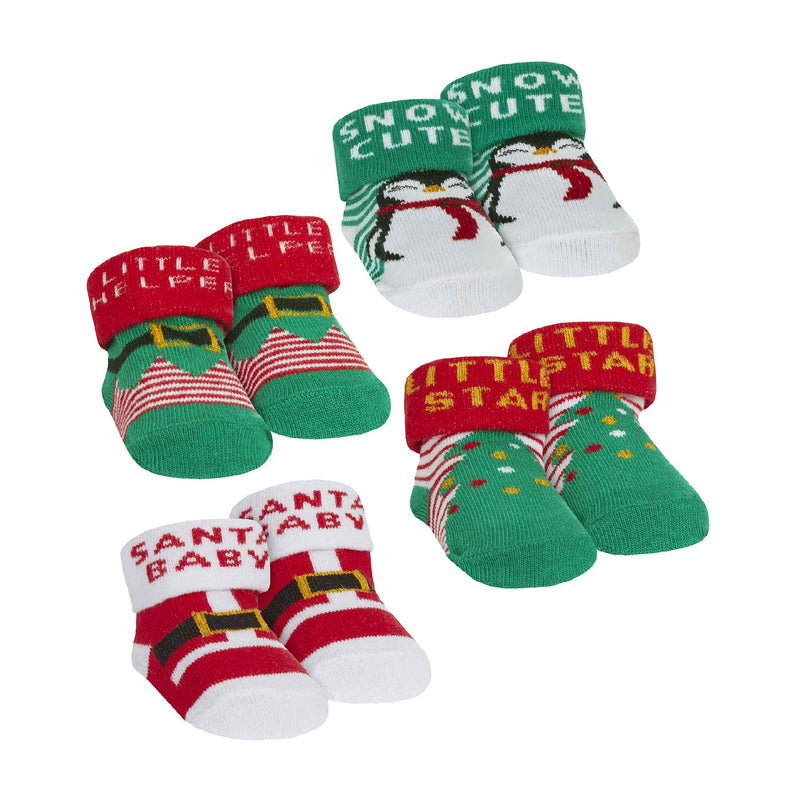 4 Pack Baby Unisex Novelty Christmas Socks in Organza Bag