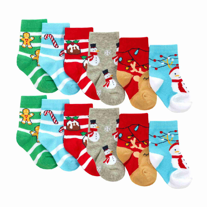 12 Pack Baby Unisex Festive Christmas Cute Design Cotton Socks
