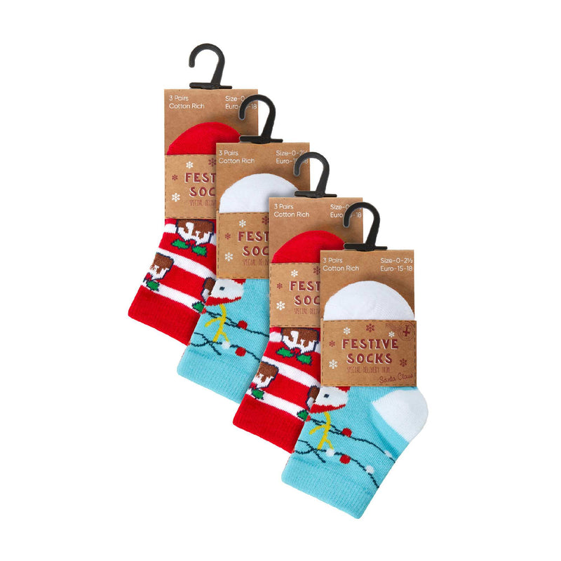 12 Pack Baby Unisex Festive Christmas Cute Design Cotton Socks