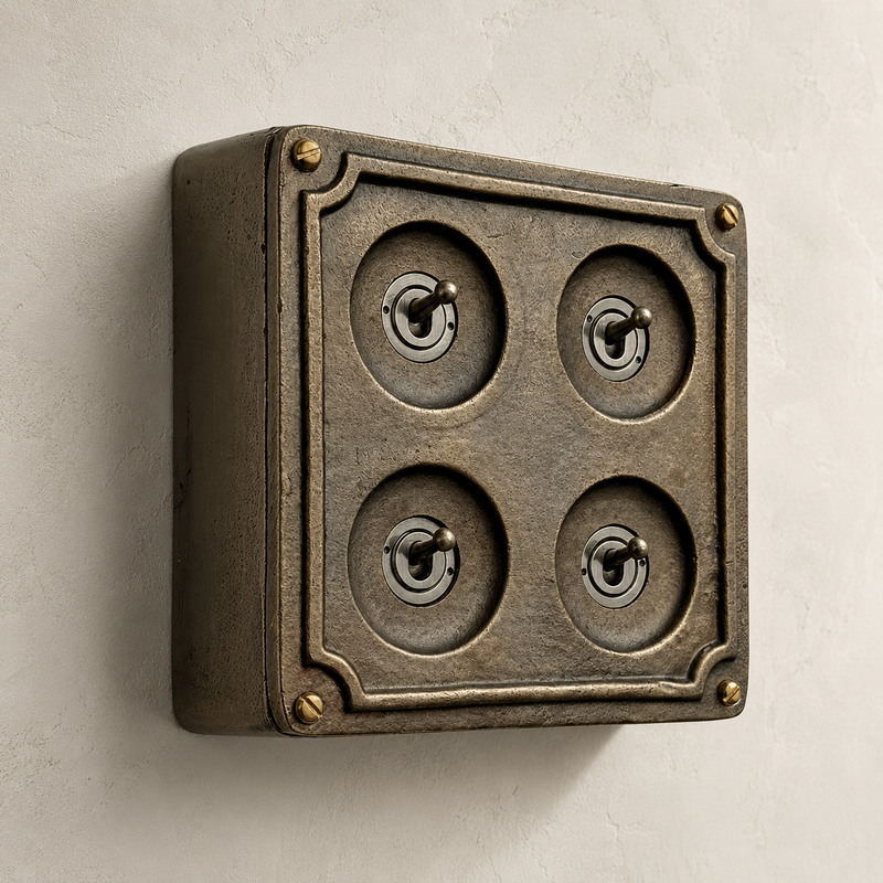 4 Gang 2 Way Solid Antique Brass Bronze Metal Surface Mounting Conduit Light Switch Industrial - Vintage Britmac Style
