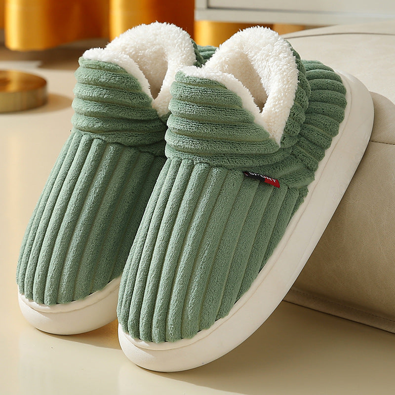 Plush Home Slippers Fur Lined Cosy Striped Slipper Shoes Winter Womens Mens