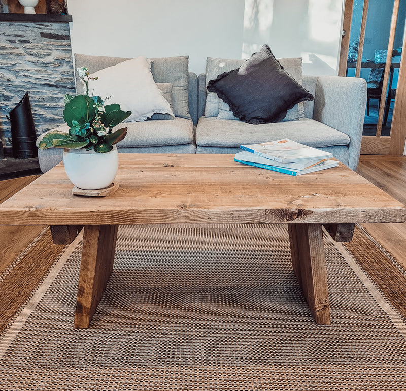 DIAN Rustic Wooden Coffee Table With Angled Legs