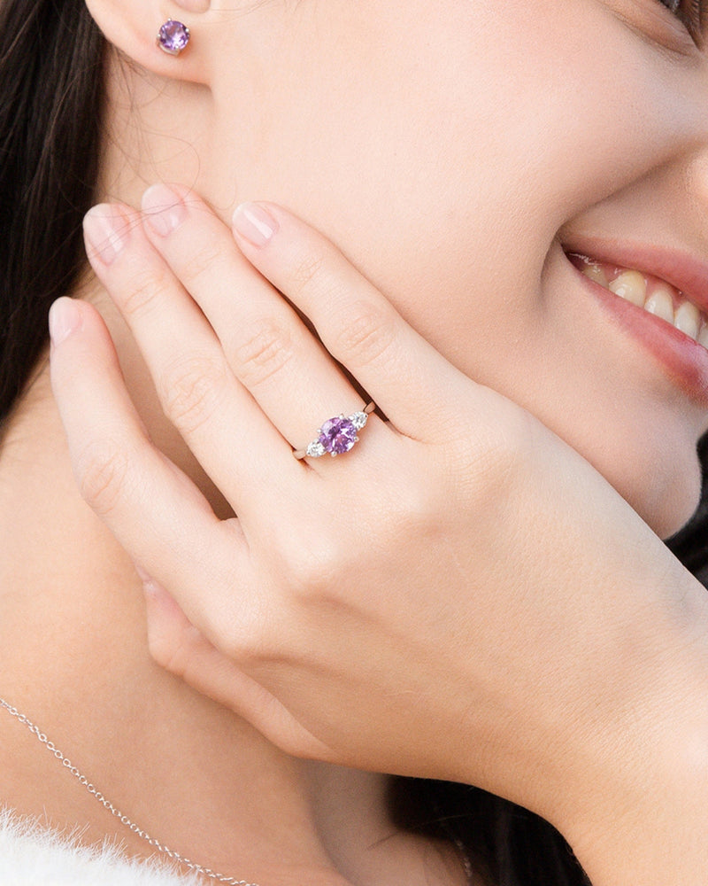 Lavender Amethyst Three Stone Ring in Sterling Silver