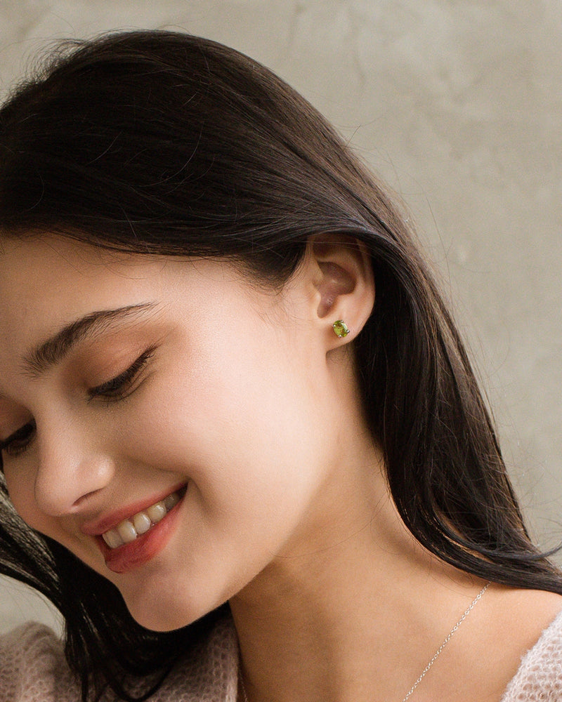 Peridot Oval Stud Earrings in Sterling Silver