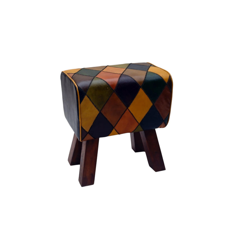 47CM LEATHER STOOL  Harlequin diamond pattern
