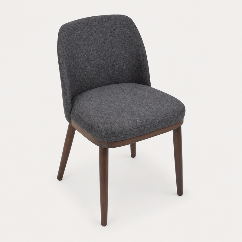 Dany Set of 2 Walnut Dining Chairs in Black Fabric