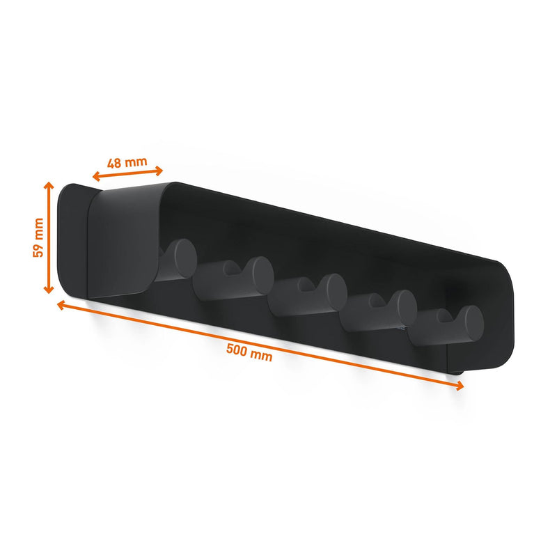 Durable DURASTORE Aluminium Wall Mounted Coat Rack 5 Hooks with Shelf | Black