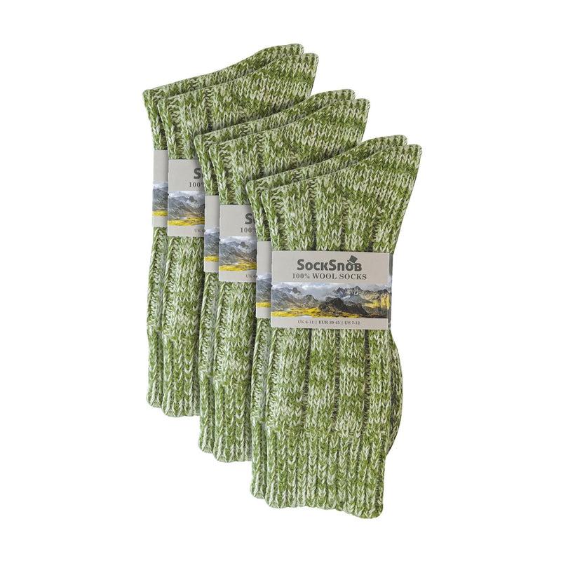 3 Pack Mens Warm 100% Wool Ribbed Socks with Reinforced Heel and Toe