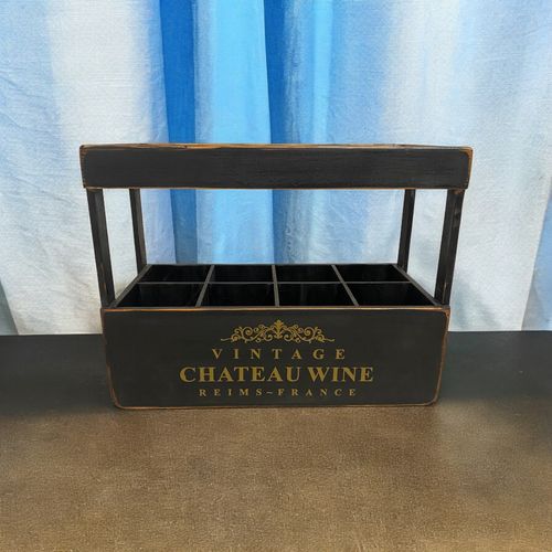 47CM BLACK WOODEN 8 BOTTLE WINE HOLDER - InStock