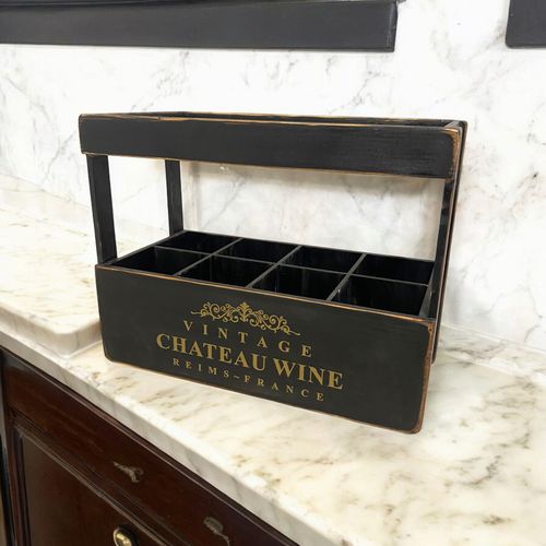 47CM BLACK WOODEN 8 BOTTLE WINE HOLDER - InStock
