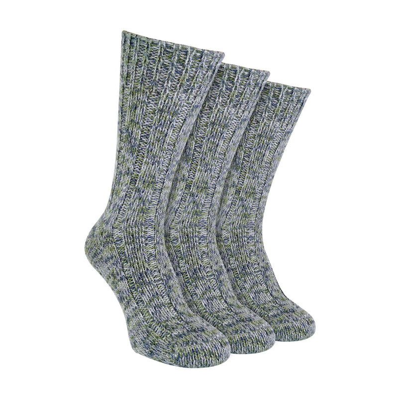 3 Pack Mens Warm 100% Wool Ribbed Socks with Reinforced Heel and Toe