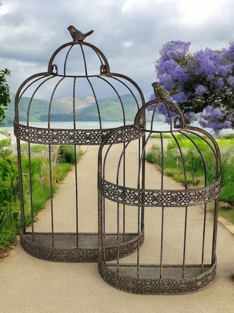 48/60CM SET 2 FLOWER BASKET BIRD CAGE WALL MIRRORS - InStock