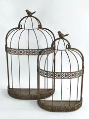48/60CM SET 2 FLOWER BASKET BIRD CAGE WALL MIRRORS - InStock
