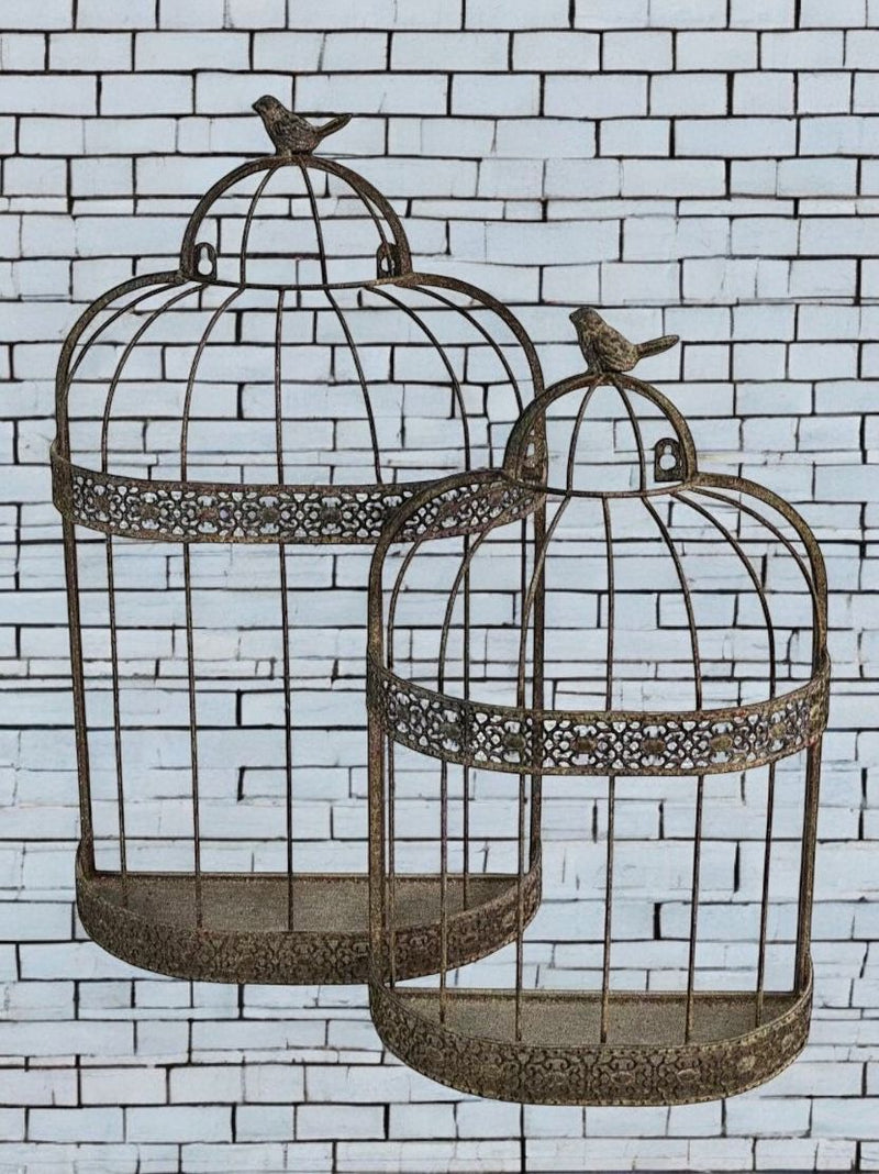 48/60CM SET 2 FLOWER BASKET BIRD CAGE WALL MIRRORS - InStock
