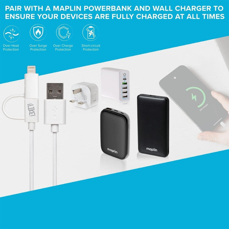 Maplin USB-A to 2 in 1 Multi Charging Cable Lightning and Micro USB-B 1m