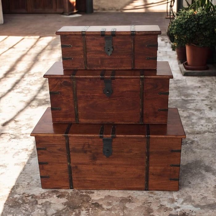 101CM SET 3 WOODEN CHESTS