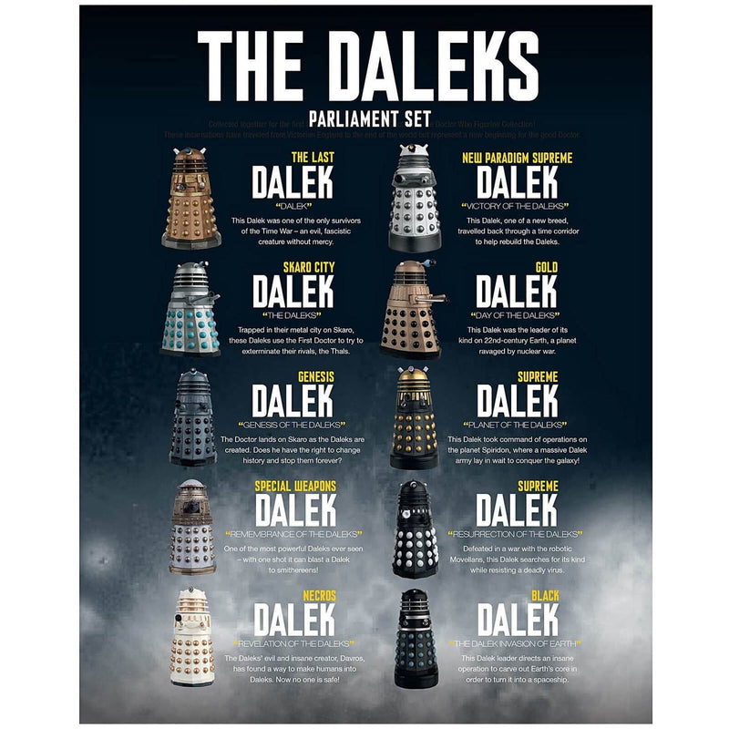 Doctor Who THE DALEKS PARLIAMENT SET - 10 Classic Dalek Figures Box Set + Magazine DWSUK002