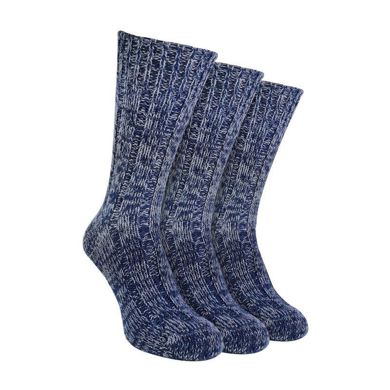 3 Pack Mens Warm 100% Wool Ribbed Socks with Reinforced Heel and Toe