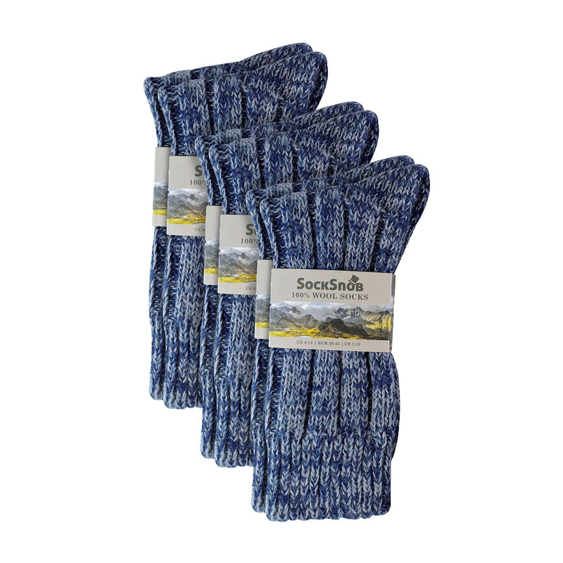 3 Pack Mens Warm 100% Wool Ribbed Socks with Reinforced Heel and Toe