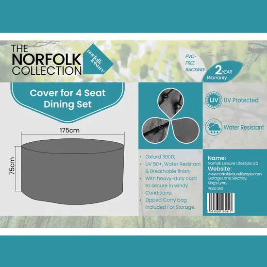 Cover Ashill 4 Seater Dining - D175cm x H75cm