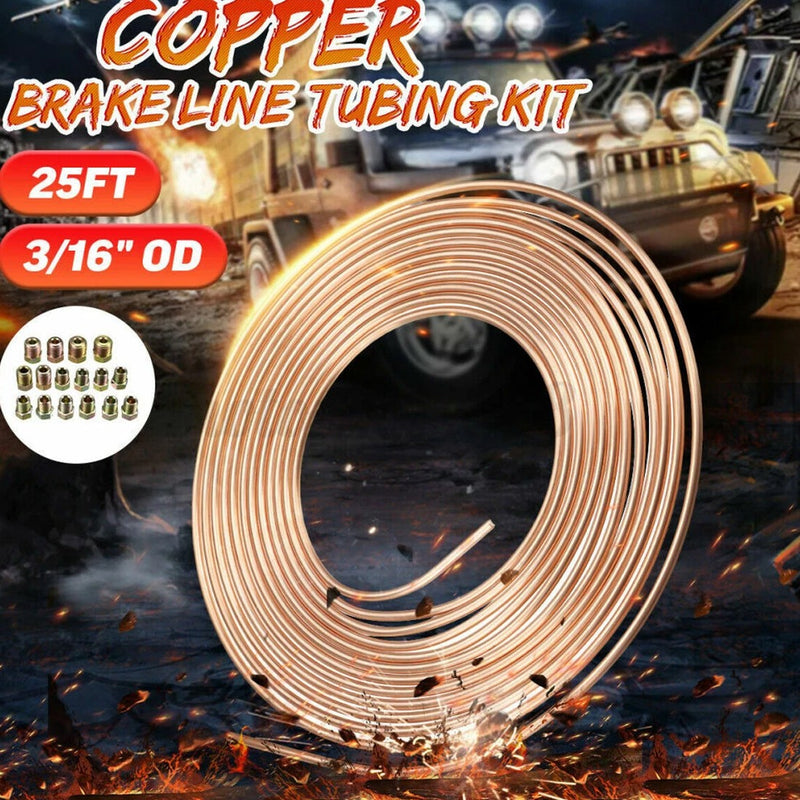 3x 25ft Copper Nickel Brake Pipe Hose Line Tube Roll 3/16'' Tubing + 48 Nuts UK