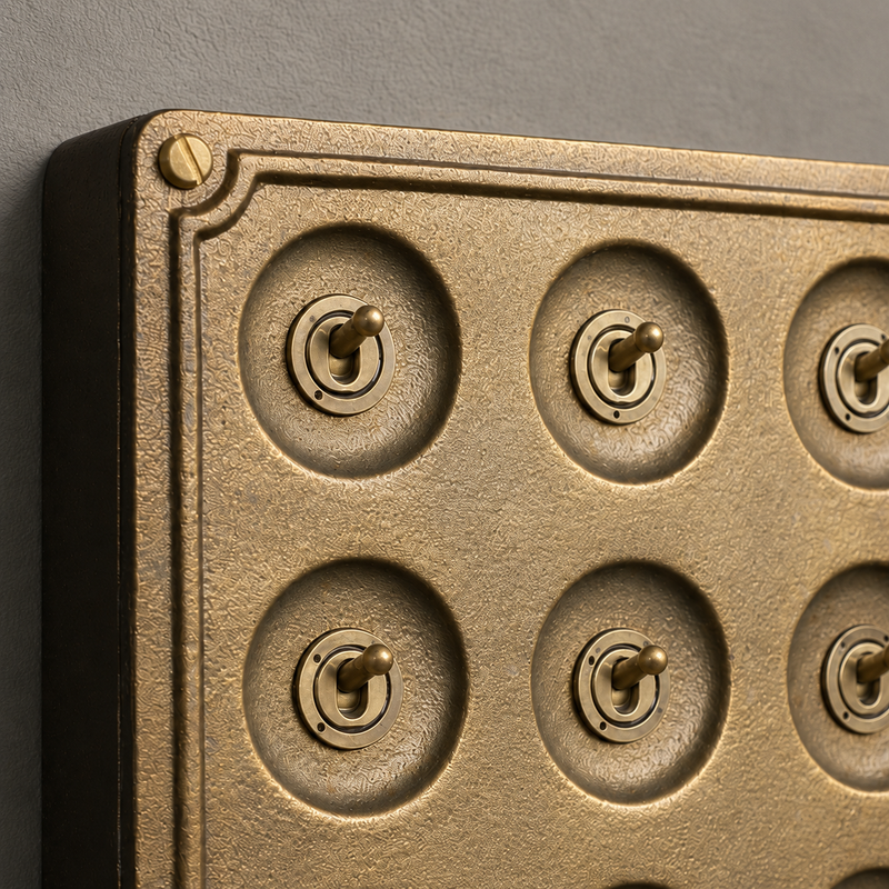 12 Gang 2 Way Bronze Solid Cast Metal Surface Mounting Conduit Light Switch Industrial - BS EN Approved Vintage Crabtree 1950